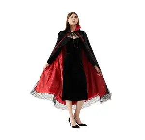 Capes d'Halloween Costumes de Cosplay Cape de Vampire unisexe pour homme et femme Col montant Cape de Vampire longue en velours d'Halloween