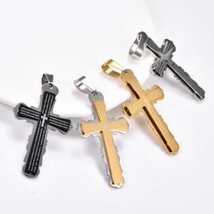 Stainless Steel Chunky Double Layer Printing <b>Cross</b> <b>Pendant</b> Necklace for Women <b>Men</b> Religious Christian Charms Chain Metal Jewelry - Product Image 6