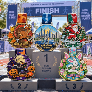 Médailles de course personnalisées en alliage de zinc 3D pour souvenirs de finisseur, thèmes : Turkey Trot, Noël, Halloween, Pâques, Festival de course du Lapin - Product Image 1