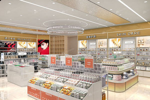 02-dyas014 thương hiệu cửa hàng bán lẻ thiết kế nội thất trắng-vàng trang điểm cửa hàng hiển thị đồ nội thất cho mỹ phẩm thiết kế cửa hàng - Product Image 6