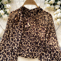 Camisa de Mujer con Estampado de Lunares y Lazada en la Parte Delantera, con Mangas, Top de Moda