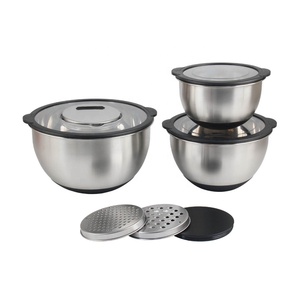 Râpe 3 pièces de haute qualité et couvercle transparent ensemble de bols à mélanger en acier inoxydable ensemble de bols à salade de stockage de cuisson de service de cuisson - Product Image 4