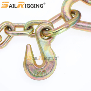 Nhà máy cung cấp Tow Truck chains 5/16inch Vàng mạ kẽm Chuỗi Giao thông vận tải G70 Tie xuống chuỗi với 15inch J móc - Product Image 5