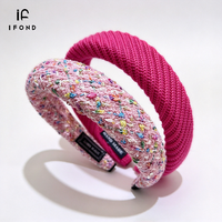 IFOND Vente en gros de bandeaux pour cheveux, série rose, en tissu tweed tricoté, rembourrés en éponge, larges, pour femmes et filles