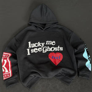 เสื้อฮู้ดสตรีทแวร์ปักคริสตัล ผ้าฝ้าย 100% เนื้อหนา พิมพ์ลาย 3 มิติเต็มหน้า มีกระเป๋า ทรงโอเวอร์ไซส์ สไตล์ฤดูใบไม้ร่วง - Product Image 2