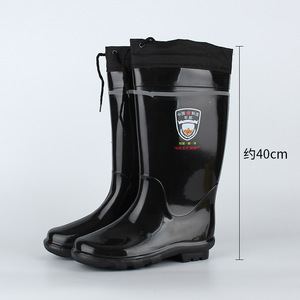 Bottes de pluie hautes en coton pour hommes, noires, couleur unie, à enfiler, talon bas, résistantes aux produits chimiques et à l'huile, protection des pieds - Product Image 3