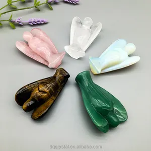 Wholesale Natural Hand Carved 3inch Crystal Clear Quartz Angels Crystal Craft Rose Quartz Angel For Home Decoration