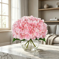 Susunan Bunga Hydrangea Realistis dari Lateks Sentuhan Asli, Bunga Sutra dalam Vas Kaca, untuk Pernikahan, Hari Ibu, Dekorasi Meja Rumah