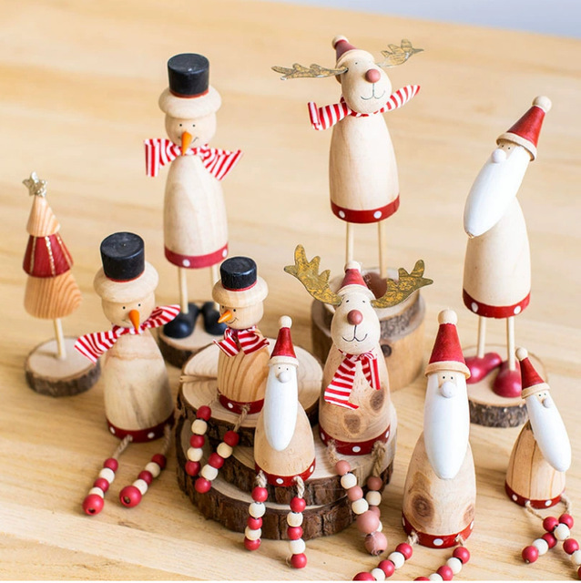 Vintage Retro Christmas Desktop Decorations Factory Wholesale Wooden Elk and Snowman Scene Layout Props