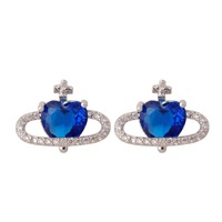Pendientes de botón de corazón cósmico y planeta, de latón bañado en plata con micro pavé de circonita cúbica, diseño de anillo de órbita y estrella del universo, joyería de moda elegante para regalo