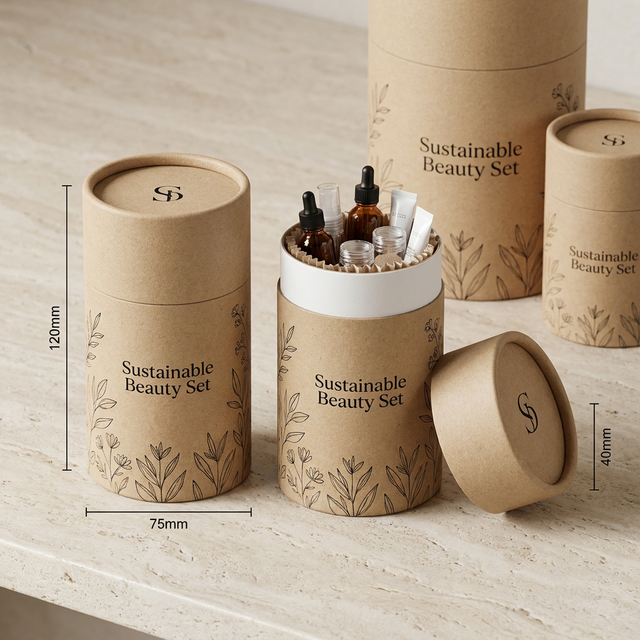 Custom Size Kraft Paper Tube for Beauty Subscription Boxes and Skincare Sample Sets with Eco Friendly Cardboard Material