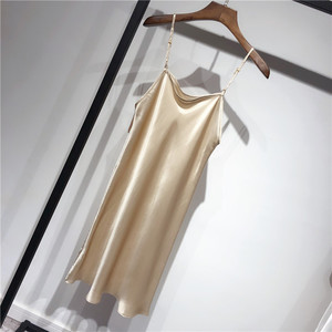 2025 été nouvelle soie fronde mûrier soie femmes couleur unie Sexy chemise de nuit Base jupe <span class=keywords><strong>Satin</strong></span> <span class=keywords><strong>jupon</strong></span> grande taille - Product Image 3