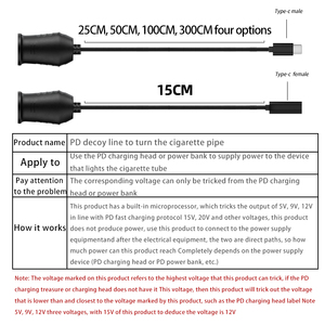 Điện áp khác nhau chuyển đổi xe Thuốc lá nhẹ hơn cổng nữ để Loại C nam cáp điện PD 9V/12V/15/20V sạc nhanh dây - Product Image 5