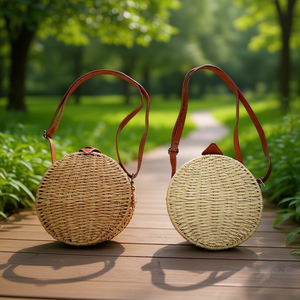 Bolsos Redondos de Paja con Carcasa Rígida 18x7cm, Bolso de Hombro de Ratán Tejido - Product Image 2