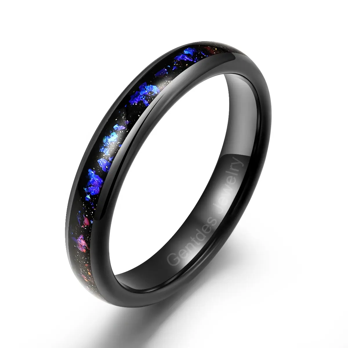 Gentdes Jewelry 4mm Cool Rings Colorful Stone Wedding Rings Women Wedding Bands Black Tungsten Beauty Finger Ring
