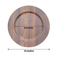Assiettes de présentation en plastique effet bois rustique moderne de 13 pouces pour mariage, design bois décoratif, vente en gros