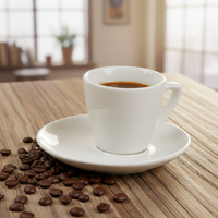 Tasses à café expresso en céramique blanche unie populaires 2025 avec soucoupe, logo personnalisé, 90cc, compatibles lave-vaisselle, 200ml, 6oz pour la maison