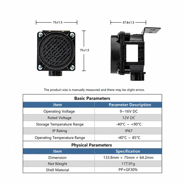 EVAS Electric EQLVS100-b Pedestrian Warning Speaker, 9-16V Operating Voltage IP67 Waterproof Acoustic Vehicle Alerting System