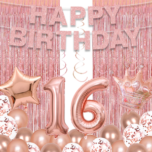 Decoración de Fiesta de Cumpleaños en Oro Rosa con Cortinas con Flecos y Globos, Ideal para una Fiesta de Princesa para Niñas - Product Image 4
