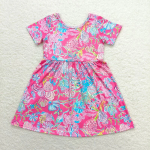 Vêtements d'été décontractés en gros pour enfants : Ensembles assortis frères et sœurs, shorts imprimés coquillages roses, robes et tenues pour filles et garçons - Product Image 4