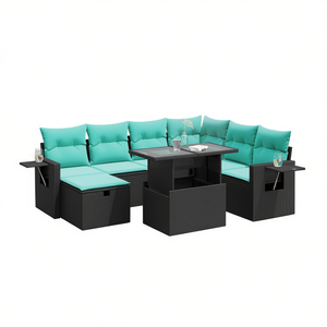 Set Divano da Giardino in Polyrattan Nero con Cuscini, 8 Posti, Arredamento da Esterno per Patio, Design Moderno e Contemporaneo - Product Image 1