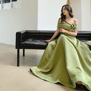 <span class=keywords><strong>Vestido</strong></span> de noche verde Vintage con cuello de barco, <span class=keywords><strong>vestido</strong></span> de noche largo con dobladillo, Reunión Anual - Product Image 2