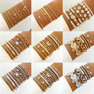 Juego de 8 Pulseras de <span class=keywords><strong>Playa</strong></span> con Perlas, Estrellas y Corazones de Estilo Bohemio, Creativas y Modernas, para Mujer - Product Image 1