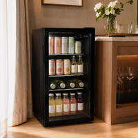 Mini-réfrigérateur à compresseur avec porte en verre 90L 4-16 ℃   Réfrigérateur à boissons R600a avec serrure et éclairage intérieur pour hôtel, bar, bureau