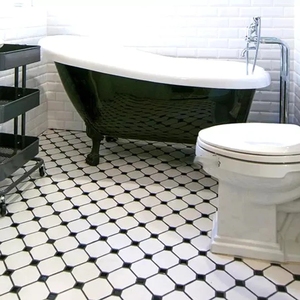 Carrelage de salle de bain italien mm, carrelage de mosaïque de sol noir et blanc, vinyle auto-adhésif, décor de carrelage mural pour sol marocain - Product Image 1