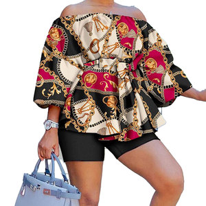 Ensemble imprimé tie-dye coloré de grande taille pour femmes, taille ample, manches chauve-souris, épaules dénudées, ensemble <span class=keywords><strong>short</strong></span> serré, ensemble deux pièces - Product Image 6