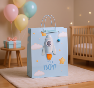 Borsa regalo grande in cartone rigido, regalo per baby shower 'È un maschietto' per neonati da 0 a 12 mesi - Product Image 2