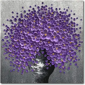 Hand-Painted Purple Flowers 3D Abstract Decorative Paintings, Wall Decorative Frame Wall Art, Modern Art home decor