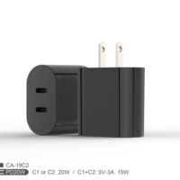 Stok Tersedia Charger Cepat PD 20W dengan 2 Port USB C dan Colokan US untuk 12-16 Grosir