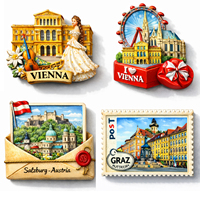 Aimant de réfrigérateur souvenir d'Autriche en résine personnalisée, Vienne, Salzbourg, Graz, aimant de réfrigérateur 3D en résine, cadeau touristique