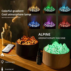 เครื่องกระจายกลิ่นอโรมาแบบเปลวไฟ 300 มล. เครื่องกระจายกลิ่นอโรมาแบบภูเขาไฟ พร้อมรีโมทคอนโทรล ตั้งเวลาเปลี่ยนสีไฟ เครื่องกระจายกลิ่นแบบเปลวไฟ - Product Image 1