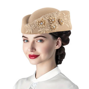 Béret en feutre de laine avec appliques pour femme, style rétro britannique, pour hôtesse de l'air, chapeau d'étiquette - Product Image 6