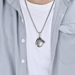 Collar Retro de Acero Inoxidable con Cabeza de Caballo para Hombre, Colgante de Carreras, Joyería de Regalo con Signo del Zodíaco Animal K-PT440 - Product Image 2