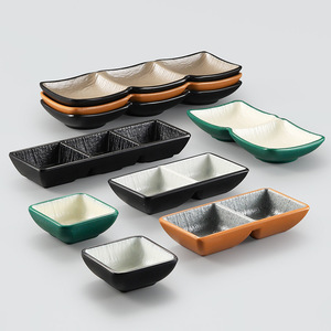 Japanese Style Ceramic Condiment <b>Dish</b> Rectangular <b>Stoneware</b> Double Triple Compartment Dishwasher Safe For Hotel Party Use - Product Image 4