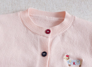 Cardigan in <span class=keywords><strong>maglia</strong></span> da <span class=keywords><strong>bambina</strong></span> in cotone, ricamato con simpatico cucciolo, girocollo, monopetto, stile coreano, Collezione Primavera/Autunno 2026 - Product Image 6
