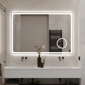 Cuarto de baño moderno montado en la pared Led inteligente espejo con visualización de la hora