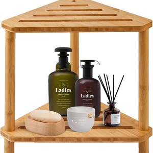 Tabouret de salle de bain Jiasheng à double couche en bambou avec étagère de rangement pour la douche et le changement de chaussures - Product Image 2