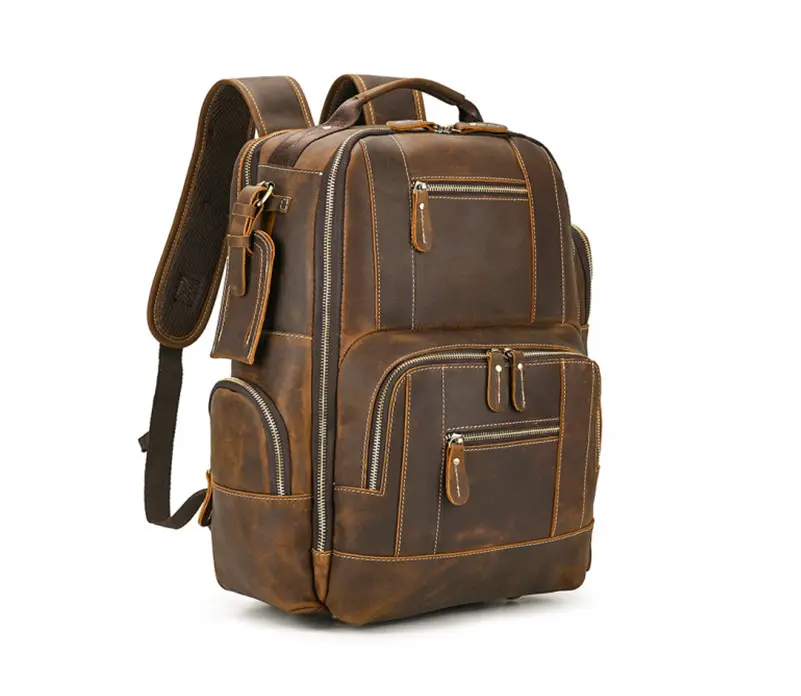 custom retro men vintage style crazy horse brown full grain cow leather laptop backpack