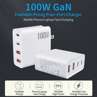 Chargeur USB C Justlink PD 100W GaN QC3.0 4 ports 2C 2A avec prises interchangeables US/EU/UK, adaptateur de charge rapide PD pour ordinateur portable