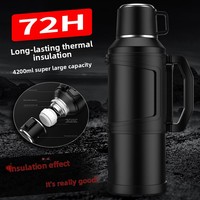Bouteille isotherme sous vide en acier inoxydable 304 pour le commerce extérieur, capacité 4200 ml, pour voyage en extérieur et utilisation en voiture, maintien au chaud ultra-longue durée
