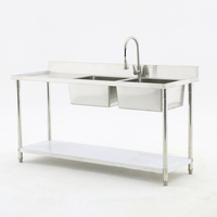 Certification UE Table de vidange d'évier commerciale en acier inoxydable pour restaurant Table de nettoyage du poisson avec évier