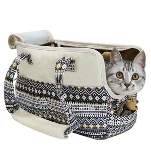 Bolsa de Transporte Multifuncional para Mascotas (Perros y Gatos), Diseño Étnico, de Lona y Malla, con Correa de Seguridad - Product Image 1