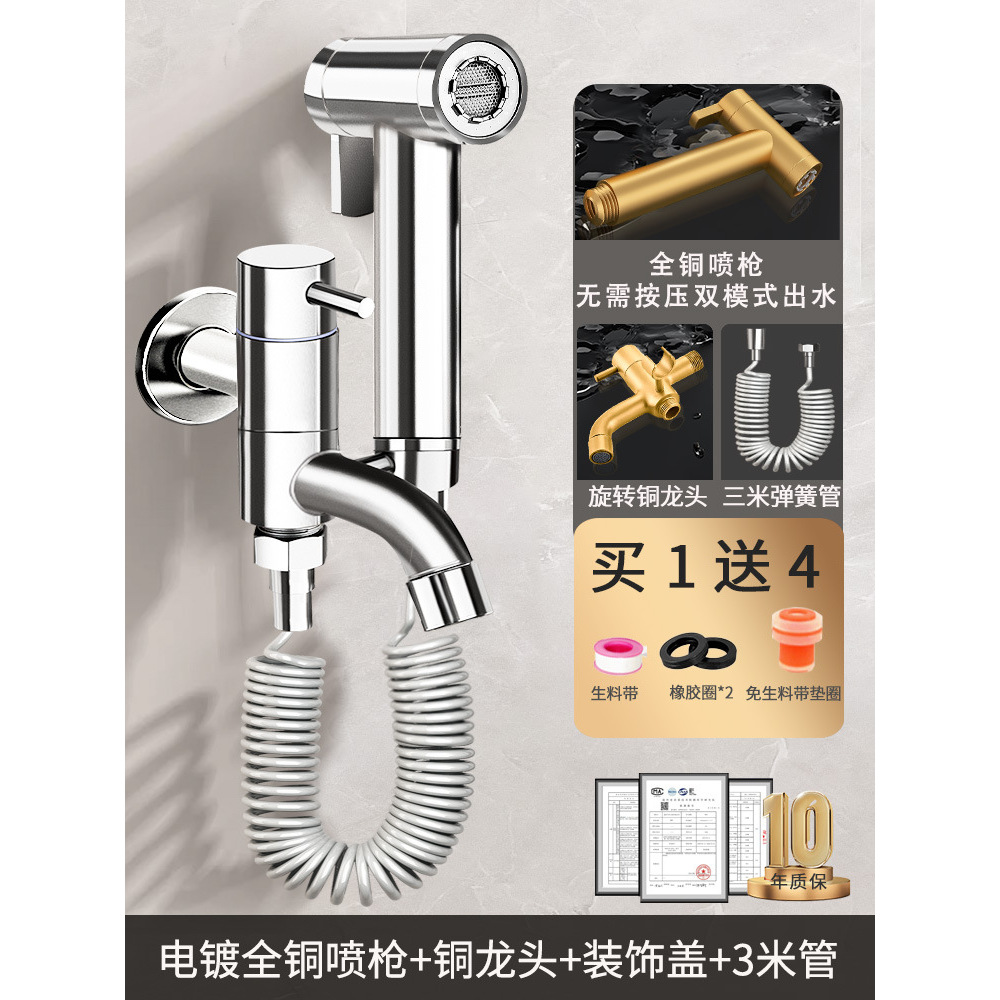 Silver spray gun with rotating faucet, 3-meter hose, brass, 2-speed setting.