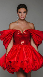 Robe de soirée mini sexy sans bretelles en sequins rouges brillants de haute qualité TKS pour femmes, idéale pour Noël, mariage, anniversaire, fête - Product Image 3