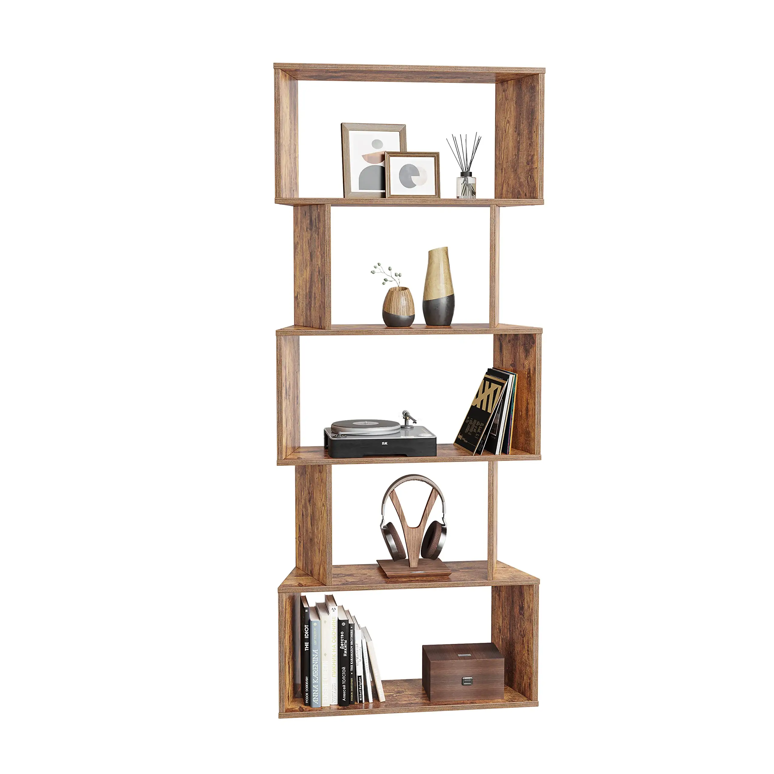 5 Tier Bookcase, Bookshelf with Storage and Display Cabinet, Open Book Shelf for Office, Living Room, Bedroom, White