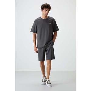 <b>Khaki</b> Cotton <b>Men's</b> Bermuda <b>Shorts</b> Set Oversize Fit Soft Textured 85250 - Product Image 2